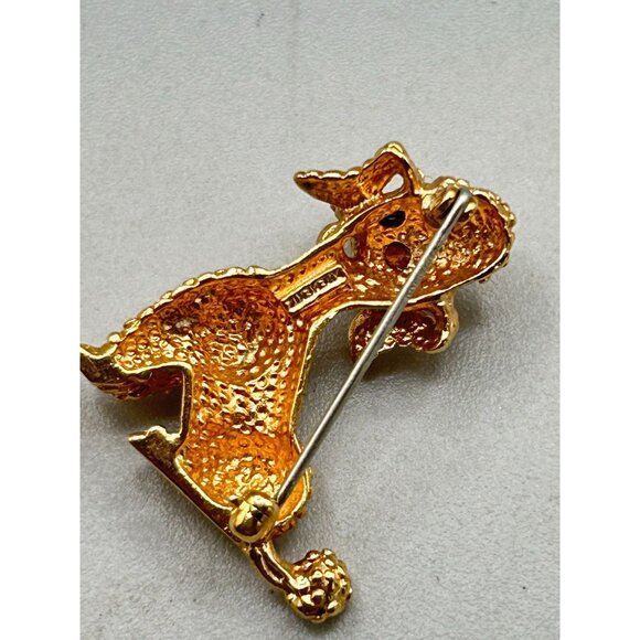 Vintage Krementz Poodle Dog Brooch Gold Tone Metal with Blue Rhinestone Eyes - Picture 6 of 8
